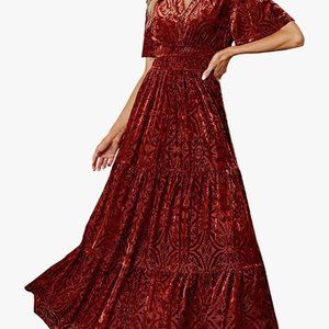 Velvet Dress, Rust, Medium, New